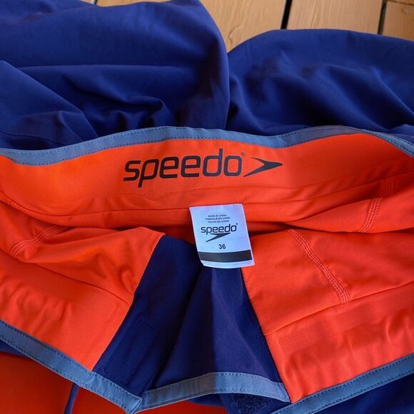 NWOT Speedo Navy Swim Shorts with Orange Accents - Picture 4 of 6